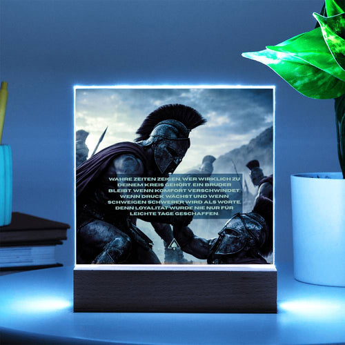 Square acrylic LED plaque with best friends themed design on wooden light base, symbolizing loyalty, support, and meaningful friendship gift for special occasions.