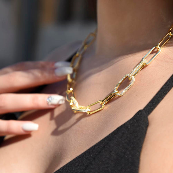 CZ Paperclip Kette 18k vergoldet mit Zirkonia – luxuriöses Geburtstagsgeschenk für sie in LED Luxusbox